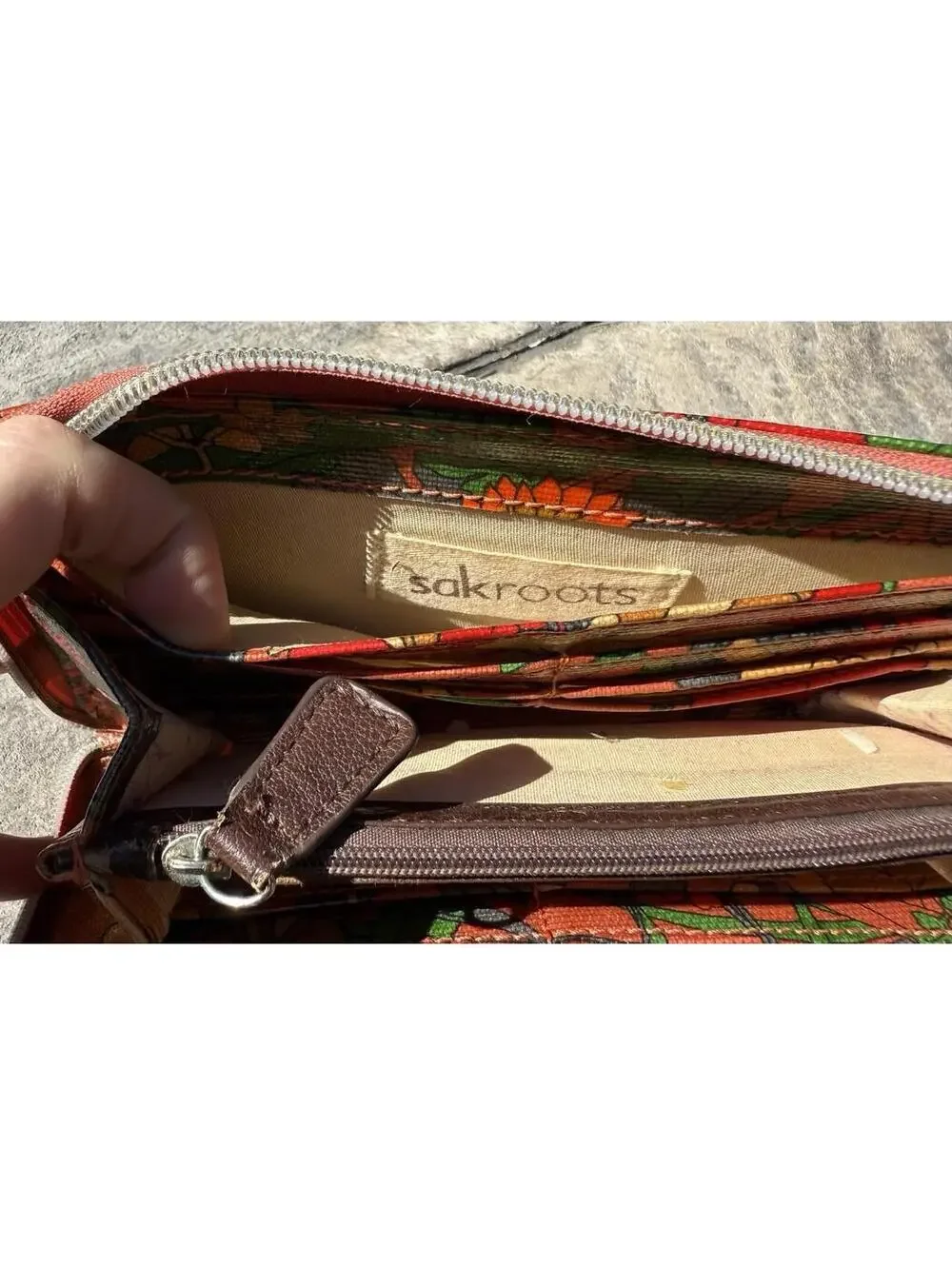 Sakroots Artist Colorful Zip Around Wallet Polyester Boho 8x4 Orange Floral CUTE